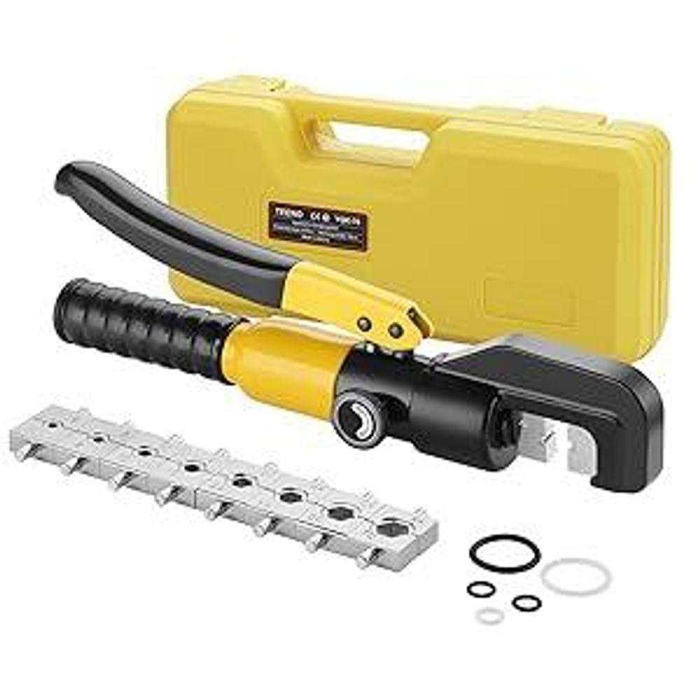Pince à Sertir Hydraulique 10T avec 9 Matrices Hexagonales Course 12mm TEENO,Coffret de Outil de Sertissage 4-70 mm² pour Cosses de Câbles en Cuivre