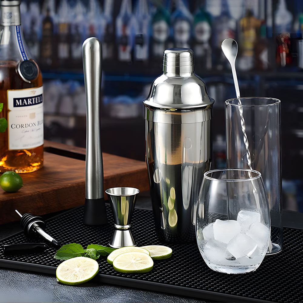 6-tlg Set Cocktail Shaker Edelstahl Cocktail-Set mit Sieb 750 ml Messbecher 2 Ausgießer Stößel Barlöffel Barkeeper Bar Zubehör Cocktailshaker Retoo