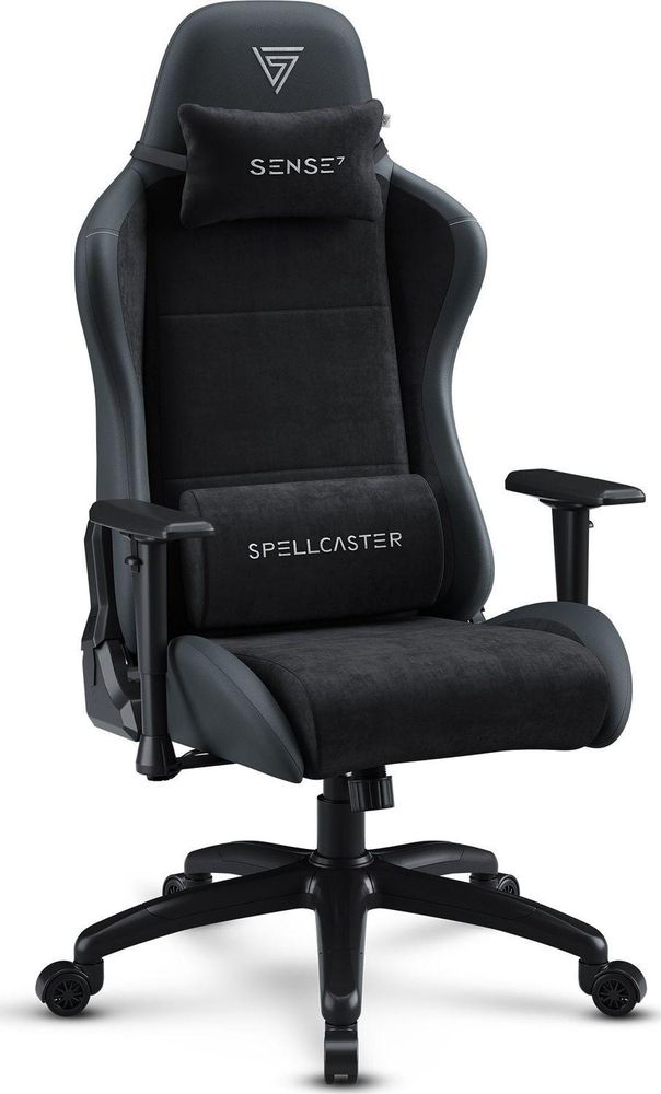 SENSE7 Spellcaster FUKU XL Krzesło gamingowe Alcantara Czarne – Ergonomiczne krzesło biurowe dla osób o większej posturze, nośność 160 kg, pianka zimna, szerokie siedzisko