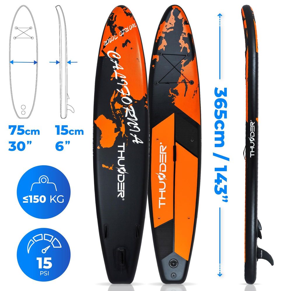 Thunder Earth Stand Up Paddle Board 365 x 75 x 15 cm pomarańczowy 150 kg