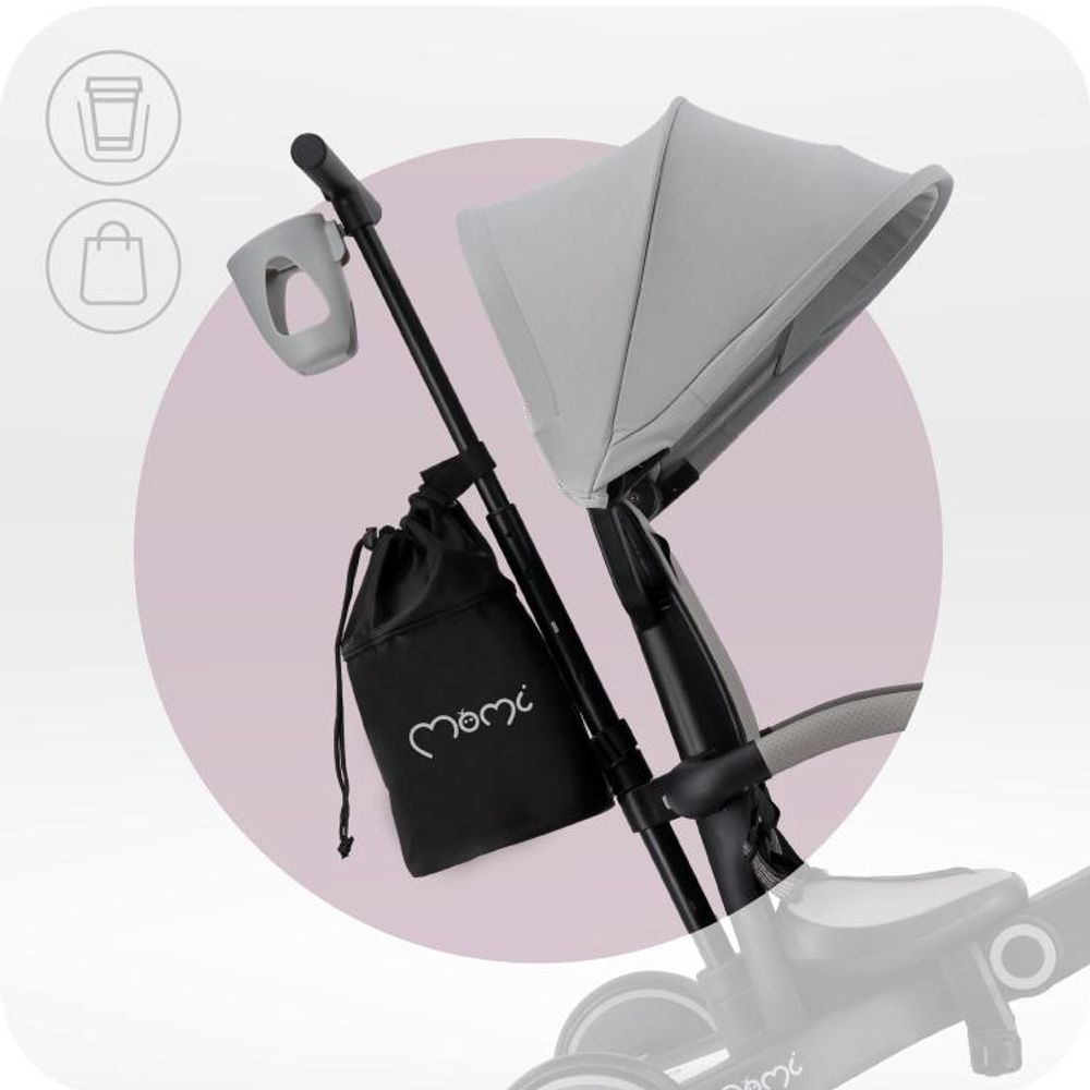 MoMi SOLIVIA – 4-in-1 Dreirad & Laufrad ab 12 Monaten, verstellbar, klappbar, mit Sicherheitsgurt, inkl. Tasche & Getränkehalter – Grau