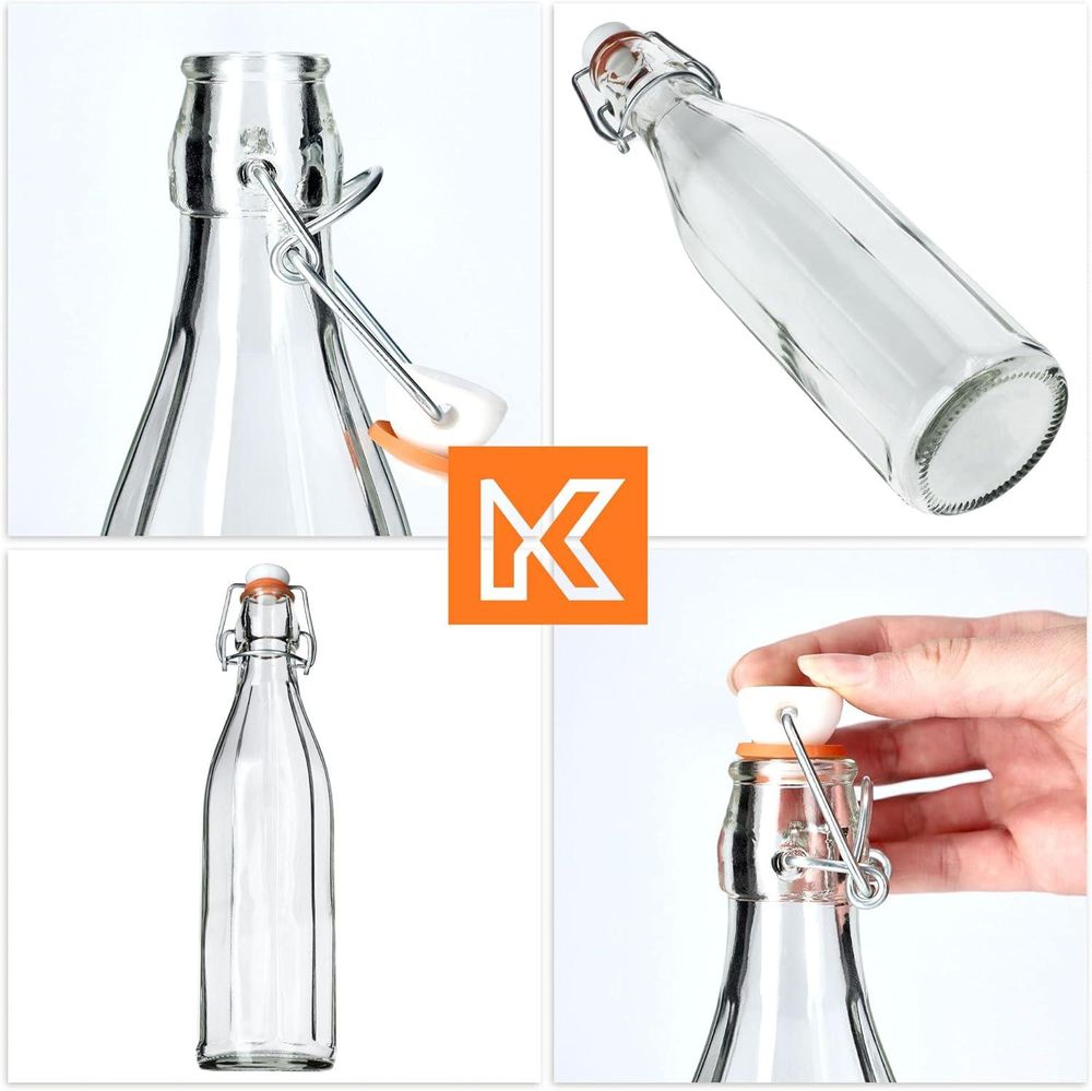 KADAX Universale Flasche mit Bügelverschluss "Tore", Glasflasche, Saftflasche, Transparent, 1000 ml, 3 Stück