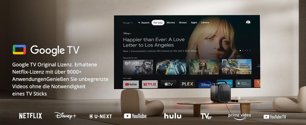 ETOE Seal Pro Beamer 1080P Native 1300 ANSI Google TV Netflix Integriert Autofokus 4K Decoding 2.4G/5G WLAN