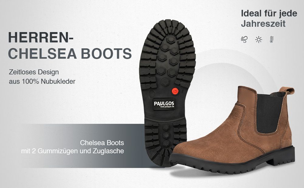 PAULGOS Herren Chelsea Boots Echtes Leder, Stiefeletten Größe 39-47 in 3 Farben