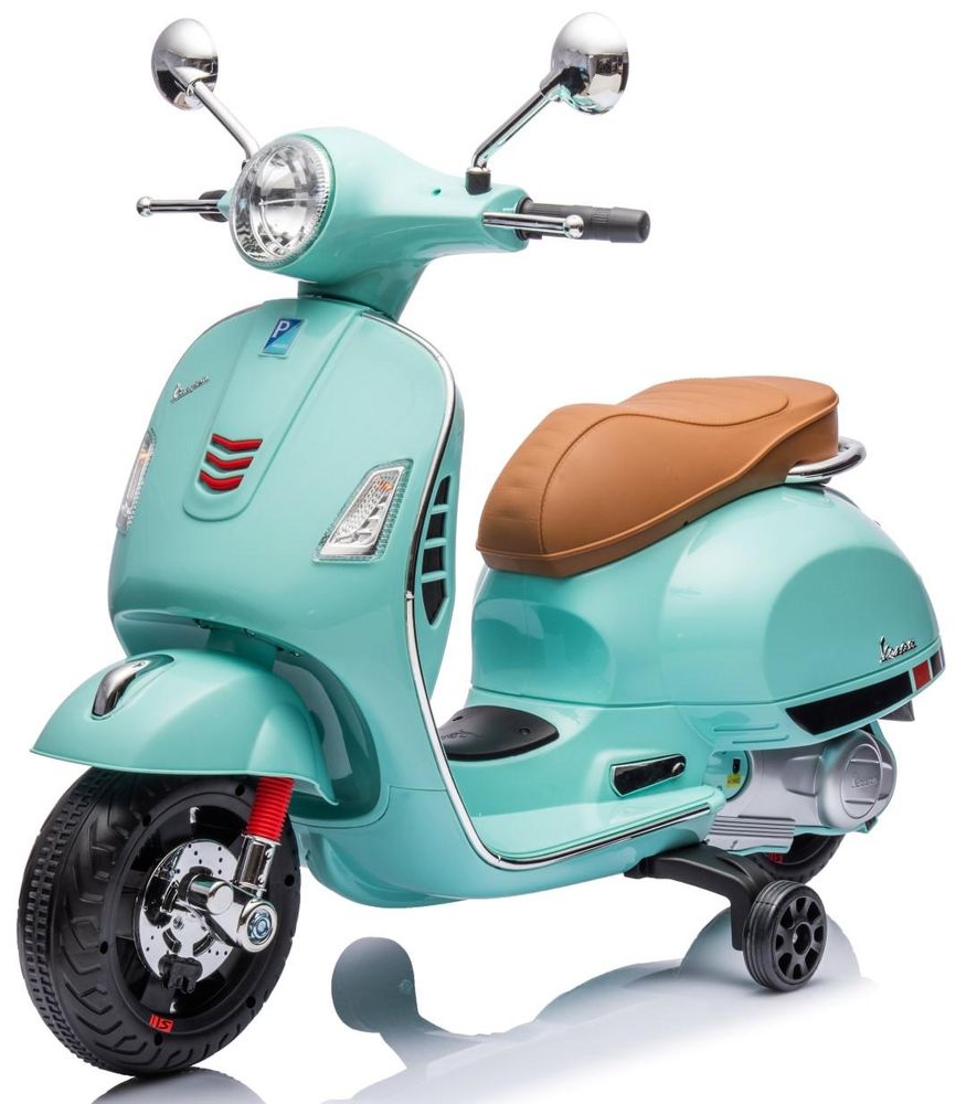 Kinder Vespa im klassischen Design mit braunem Sitz und Zierspiegeln