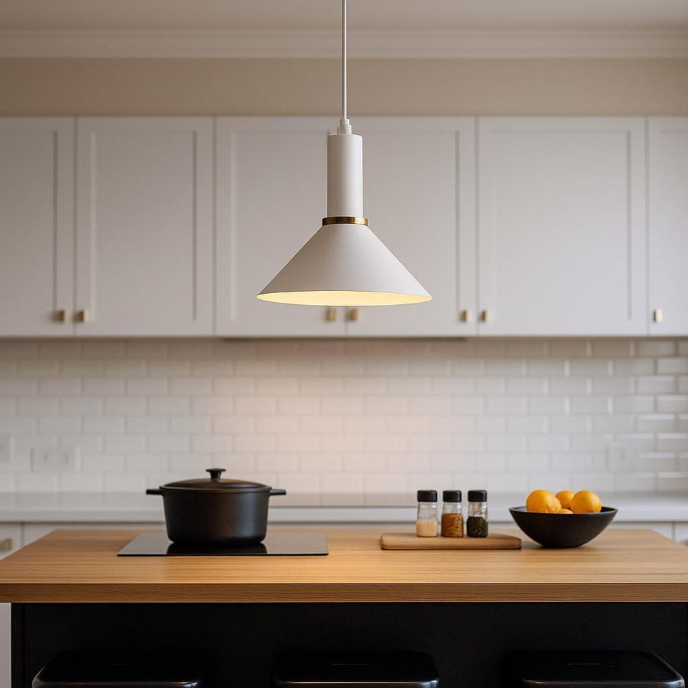 MasterLED Pendelleuchte Olena E27 Weiß Kupfer - Moderne Hängelampe für Küche & Esstisch - Metall Design