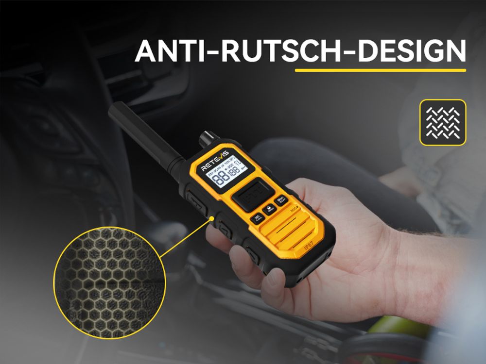 Retevis RB648 Plus Walkie Talkie mit Großer Reichweite, Wasserdichtes Funkgerät IP67, 2000mAh Typ C, Dual-PTT, Vibrationserinnerung