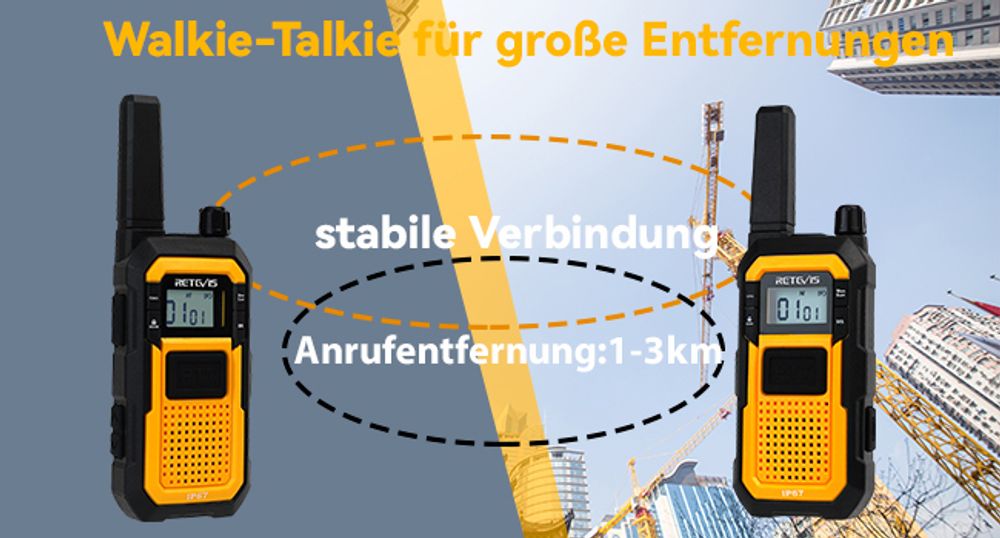 Retevis RB648 Hochleistungs Walkie-Talkies, IP67 Wasserdichtes Funkgerät, Stoßfest, 2000 mAh, USB-C, Professionelles Walkie-Talkie für Erwachsene auf der Baustelle, Transport (6 Stück)