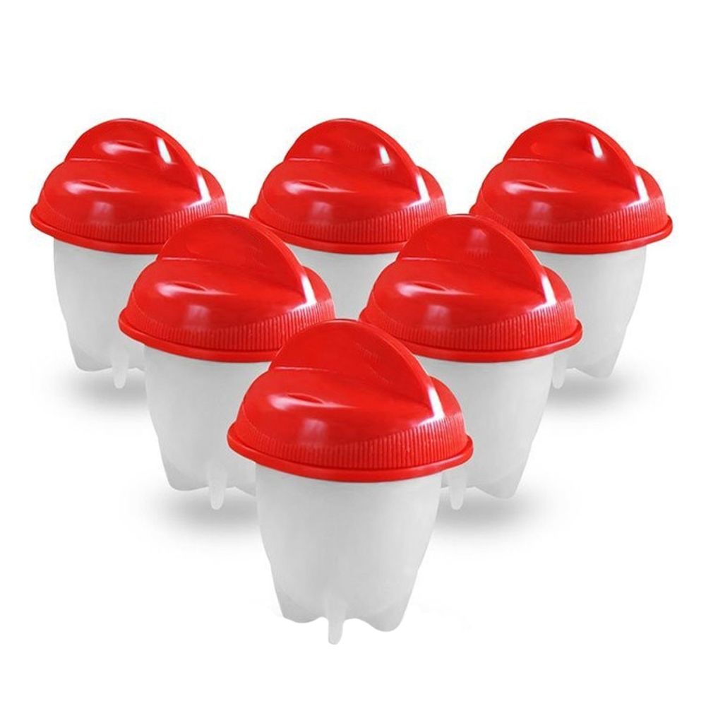 6tlg Eier-Pochierer Eierformer Eierform Eier Kochen Egg Maker Set Ei Pochierte Poacher Molds für Kochen Mikrowelle Rot Retoo