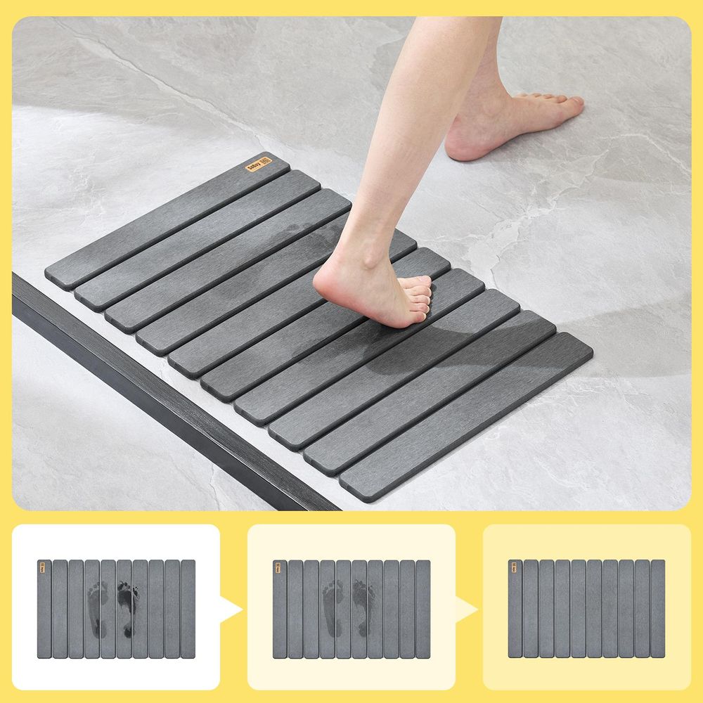 SoBuy Stein Badematte Kieselgur-Duschmatte super saugfähig rutschfest leicht zu reinigen geeignet für Badezimmer Schlafzimmer Grau 59 x 39 cm SDA10-HG