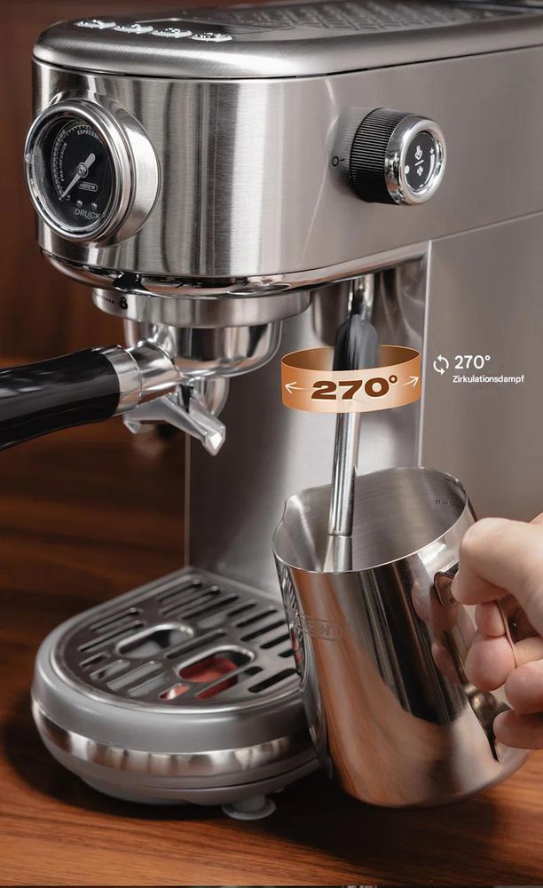 HiBREW H10B Espressomaschine, 20 Bar Druck, Einstellbare Temperatur und Tassenmenge, 51 mm Griff, 1,3 L Wassertank, Silber