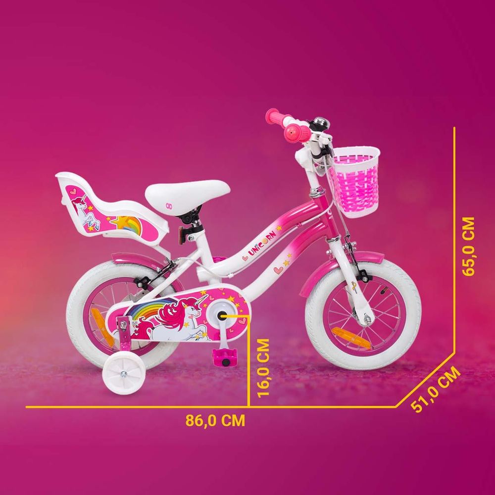 Actionbikes Kinderfahrrad Unicorn 12 Zoll | Kinder Fahrrad - V-Brake Bremsen - Kettenschutz - Fahrradständer - Antirutschgriffe - 6-9 Jahre (Pink)
