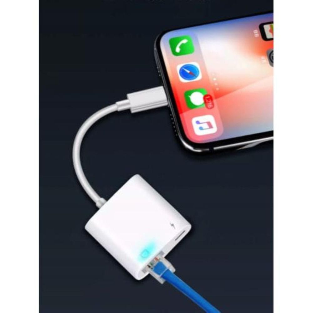 Adapter sieciowy - Lightning na Ethernet - RJ-45 LAN - Fast Ethernet 100 Mbps - z portem ładowania - do iPhone iPad
