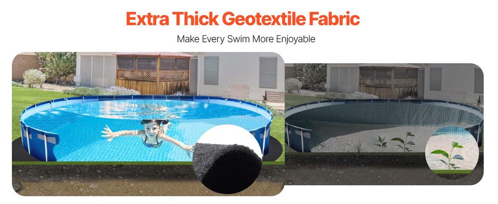 VEVOR Ovaler Poolliner-Pad, 15 x 30 ft Poolliner-Pad für Aufstellpools, extra dicker Poolmatte, verhindert Durchstiche, recyceltes Geotextil-Material Unterlage-Pad, verlängert die Lebensdauer des Liners, Oval 12x24 ft