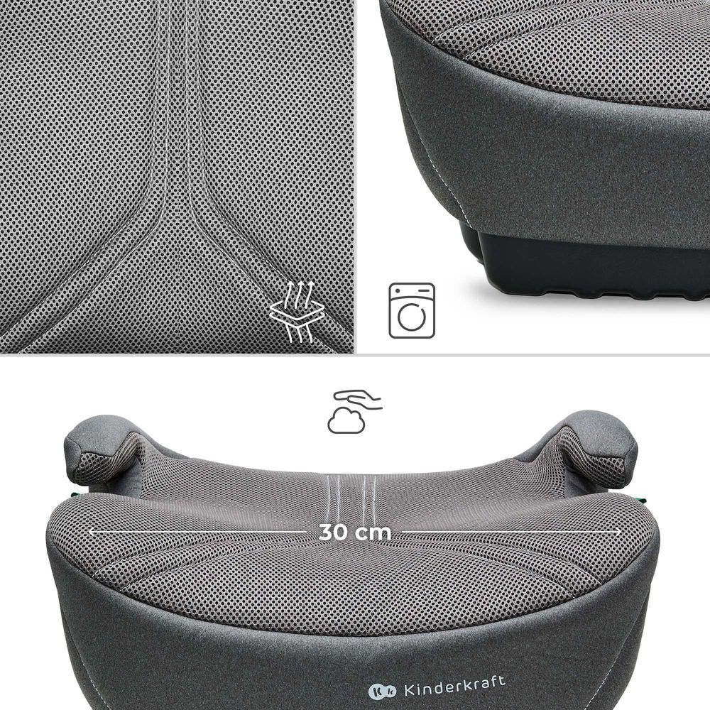 Kinderkraft I‑BOOST 2 PRO i‑Size Kindersitz 125‑150 cm, Autositz mit ISOFIX, Atmungsaktiv, Leicht & Sicher, Grau