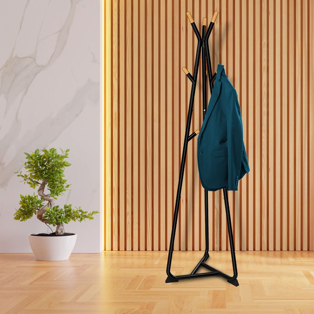 Kleiderständer 9 Haken 172 cm Metall Kleiderstange Garderobenständer Ablage Modern Design Garderobe Schwarz Retoo