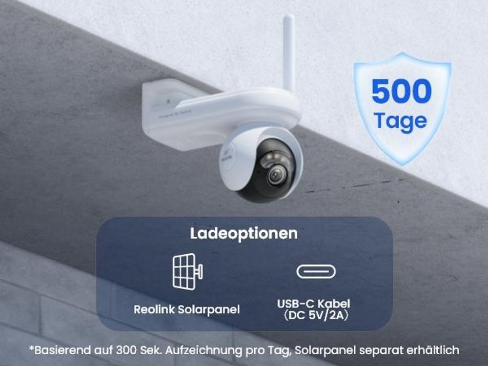 Reolink Altas PT Ultra, 4K 8MP WiFi 6 Überwachungskamera, 20000mAh Akku, 360° PT Auto-Tracking, ColorX Nachricht, 10s Voraufzeichnung, KI Erkennung