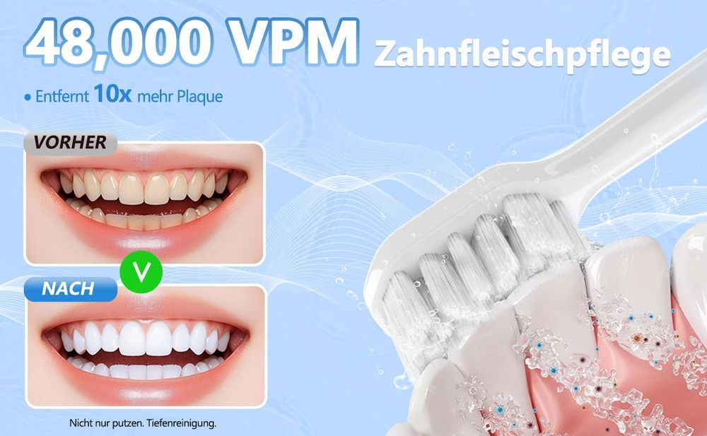 MCURO Elektrische Schallzahnbürste, 45.000 VPM, 5 Modi & 3 Intensitätsstufen, Type-C Schnellladung, 180 Tage Akku, 6 Bürstenköpfe, Weiß