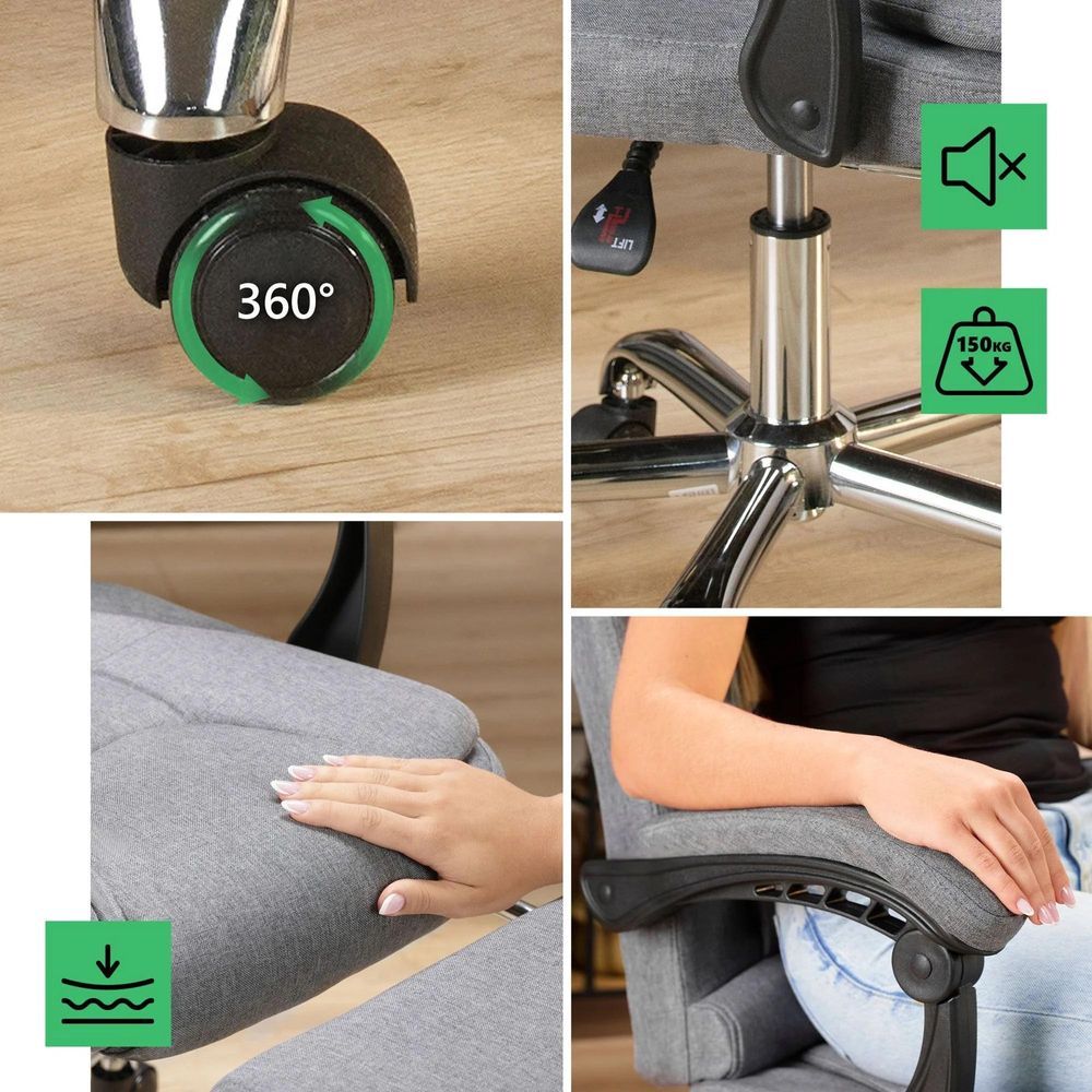 di volio kancelářská židle Baldo, ergonomická, tmavě šedá, 150 kg, výškově nastavitelný sedák, podnožka, integrovaná opěrka hlavy, PVC, PP, ocel, PU, tkanina, DV-088OC