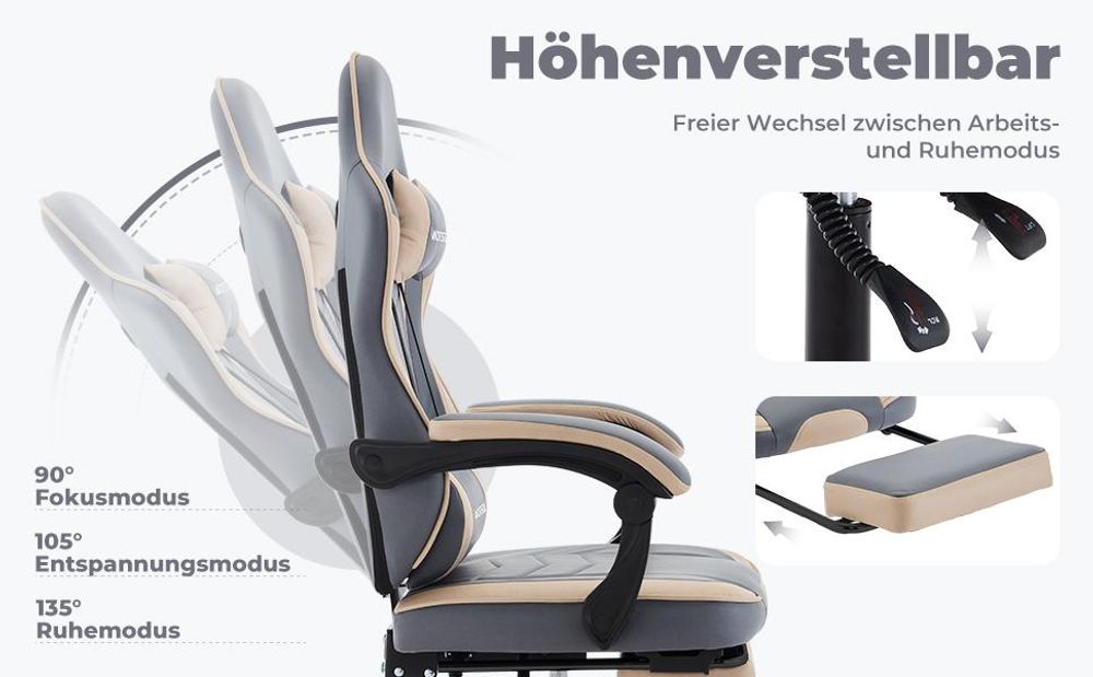 Ergonomisches Design mit Nacken- und Lendenwirbelstütze