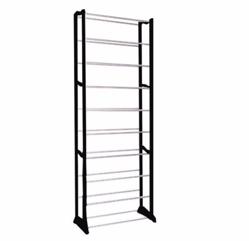 Schuhregal Schuhablage mit 10 Böden Schuhständer aus Metall Schuhschrank für 30 Paar Schuhe Stapelbaren Schuh-Organizer 140 x 25 x 51cm Schwarz Retoo
