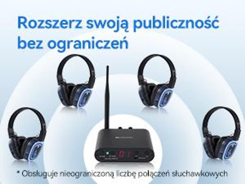Retekess TA004S Silent Disco – bezprzewodowe słuchawki, ulepszona wersja systemu audio, 6 kanałów z Bluetooth, składane, do telewizora, jogi, medytacji