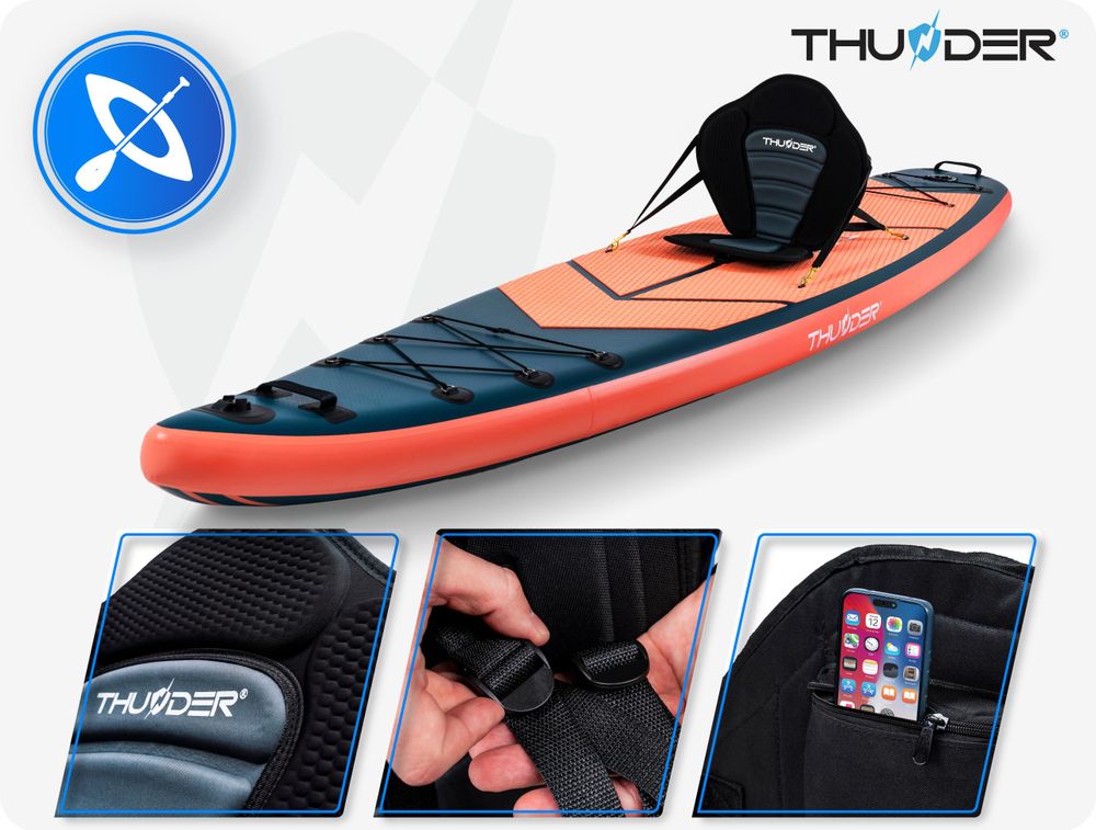 THUNDER® | MISTY 365 | SUP Board Set | 365 cm | aufblasbar | Kajakfunktion | Komplettset mit Zubehör | Traglast 150 kg