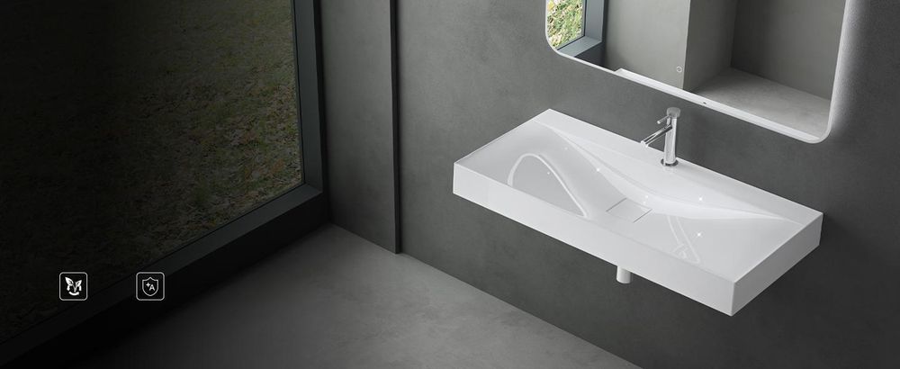 Mai & Mai Waschbecken Hänge Waschtisch Aufsatz Waschschale Mineralguss Schwarz Matt Rechteckig 1 Armaturenloch Breite: 60cm Col810