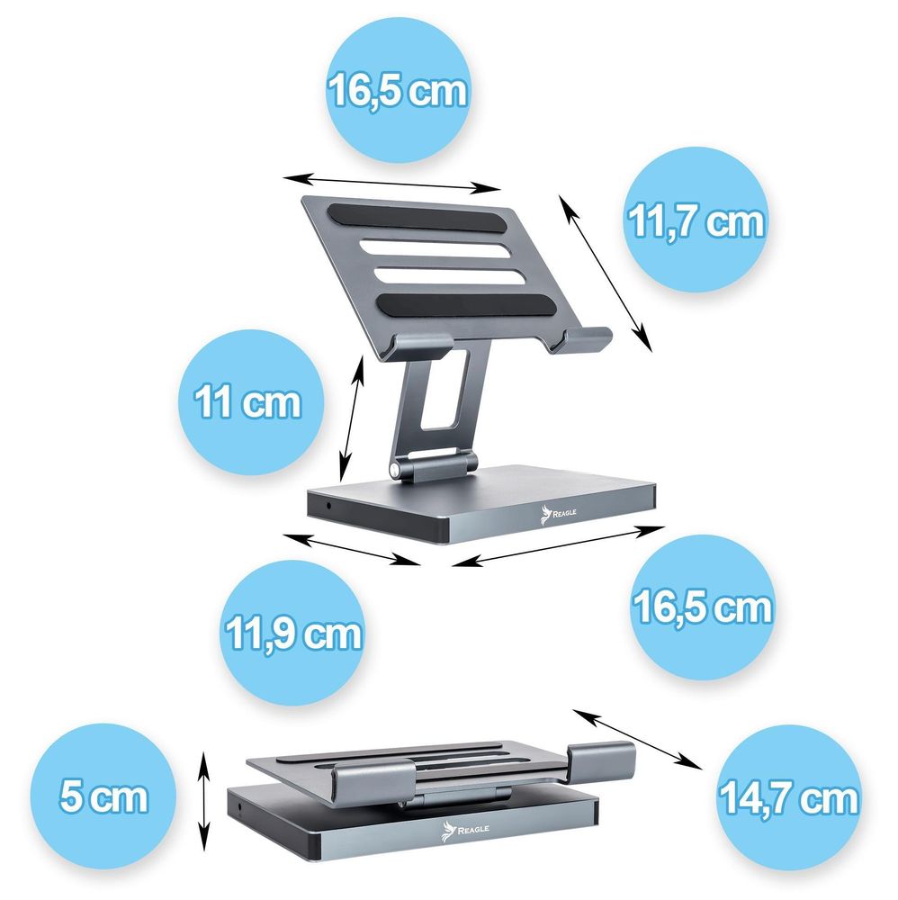 Reagle Tablet Ständer mit Docking Station Hub HDMI PD USB C Höhenverstellbarer Aluminium