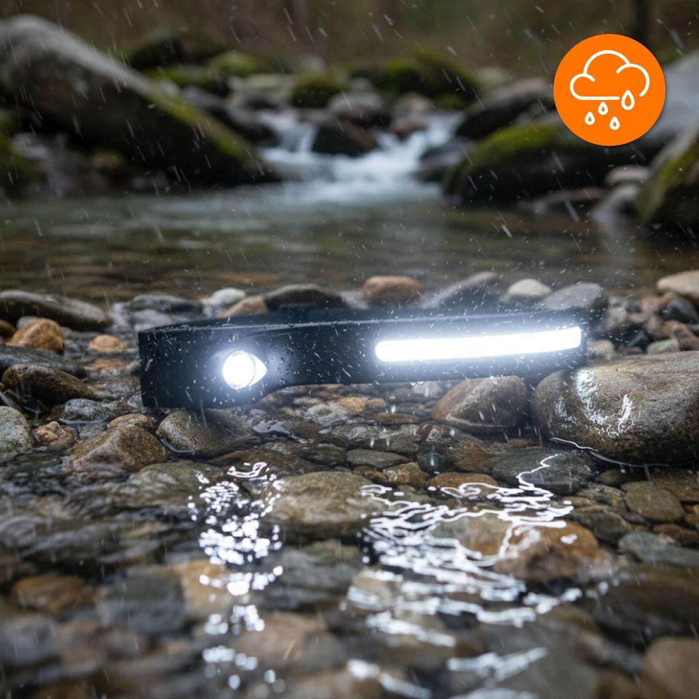 LED Stirnlampe USB-C wiederaufladbar, 270° COB Stirnleuchte mit Bewegungssensor, IPX4 wasserdicht für Joggen & Camping, EVI TECH LightCore 1200mAh