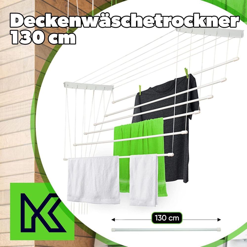 KADAX Deckenwäschetrockner "Torp", Deckentrockner Traglast 12kg, 6 Stäbe, 130 cm, weiß