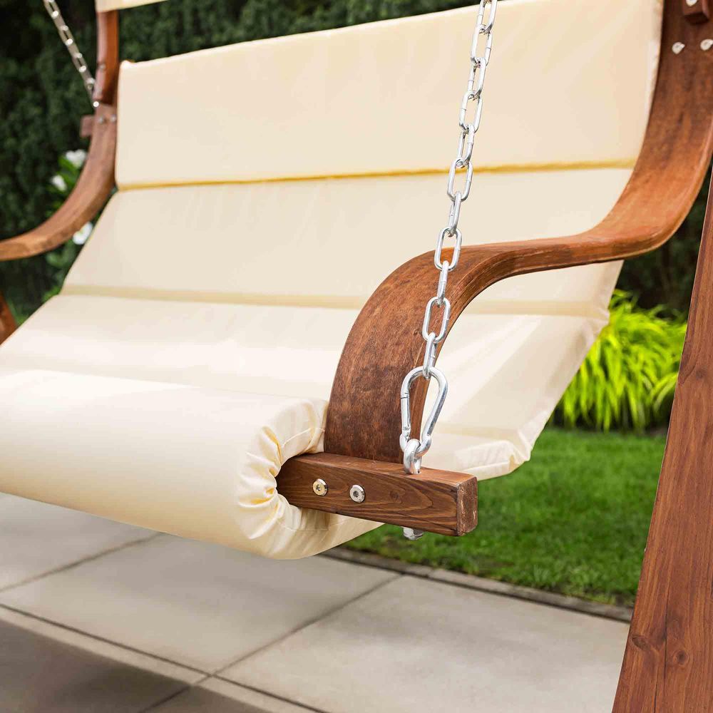 di volio Hollywoodschaukel Pergia creme, Gartenschaukel aus Holz, Outdoor Hängesessel mit Gestell für 2 Personen, mit Sonnendach, wetterfest & robust