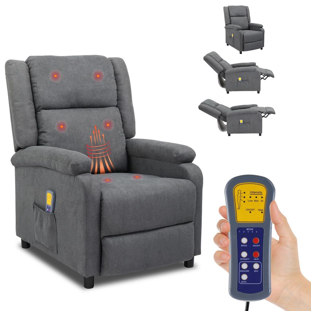 FCH Massagesessel,Fernsehsessel Ruhesessel mit Massagefunktion, Wärmefunktion, manuell verstellbar, Grau