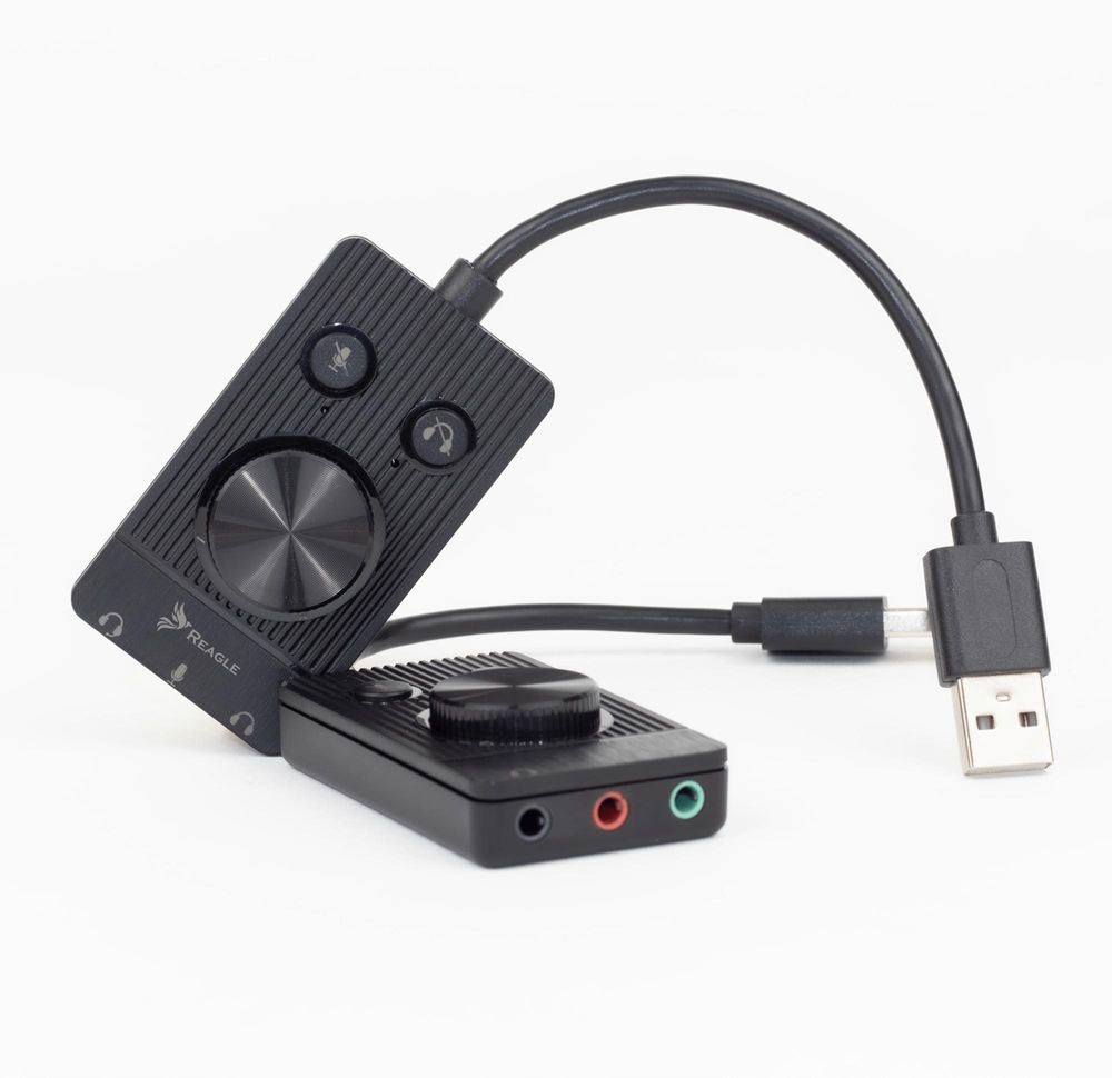 Reagle Externe USB Soundkarte Adapter USB auf 3,5mm Klinke für Headset, Kopfhörer & Mikrofon |mit Lautstärkeregler, Stummschalttaste, Plug & Play,