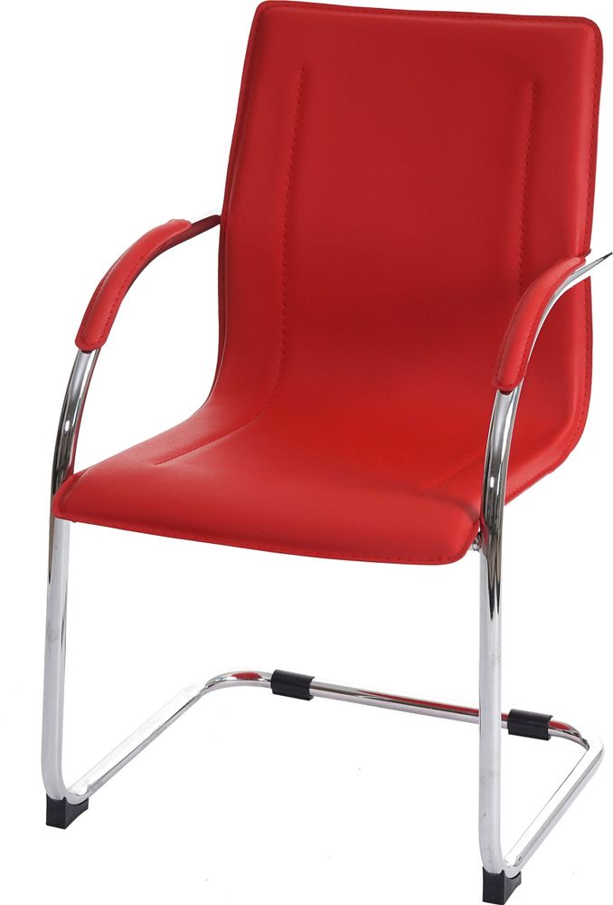 2er-Set Esszimmerstuhl Perm, Freischwinger Küchenstuhl Lehnstuhl Stuhl, Stahl rot