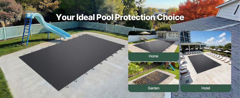 VEVOR Pool-Sicherheitsabdeckung passt für 18x36ft rechteckige Schwimmbecken, Sicherheits-Poolabdeckung mit Entwässerungslöchern, Netz-Solid-Poolabdeckung für Schwimmbäder, Winter-Sicherheitsabdeckung, grün, 4x8 m-Kohle Schwarz