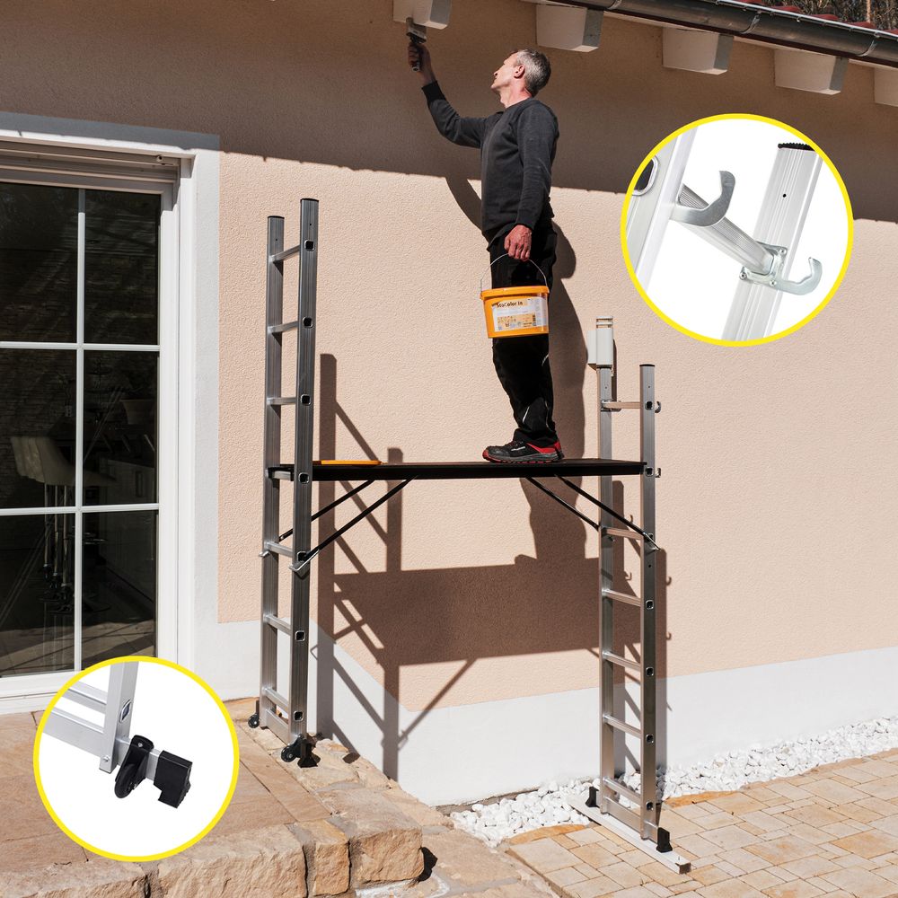 Craftfull Leitergerüst CF-103A | 4in1 Multigerüst aus Aluminium - Multifunktion - Anti-Rutsch-Rollen - Gerüst - Bis 150 Kg (1.68 Meter 6 Sprossen)
