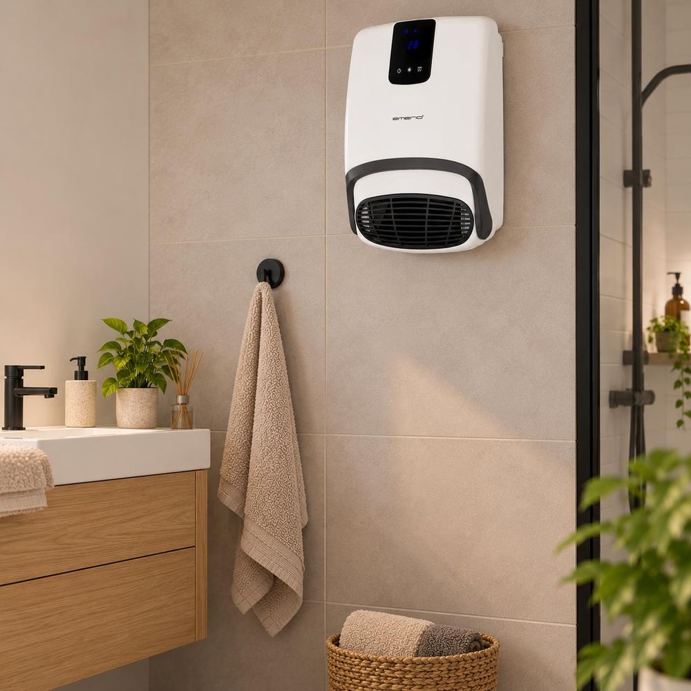 Emerio Badkamerverwarming – Voor Ruimtes tot 25 m² – Timer – Openraamdetectie – IP23 – Afstandsbediening – Touchdisplay – Handdoekhouder – BH-123818