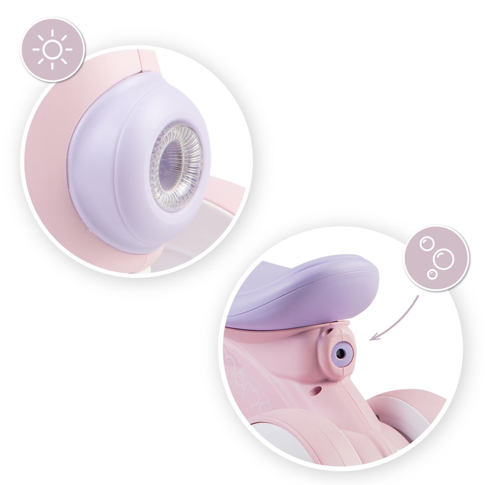 MoMi TOBIS Kinder Laufrad - Seifenblasen, Leuchte und Hupe, Lenkerhöhenverstellung, 4 Räder - Rosa
