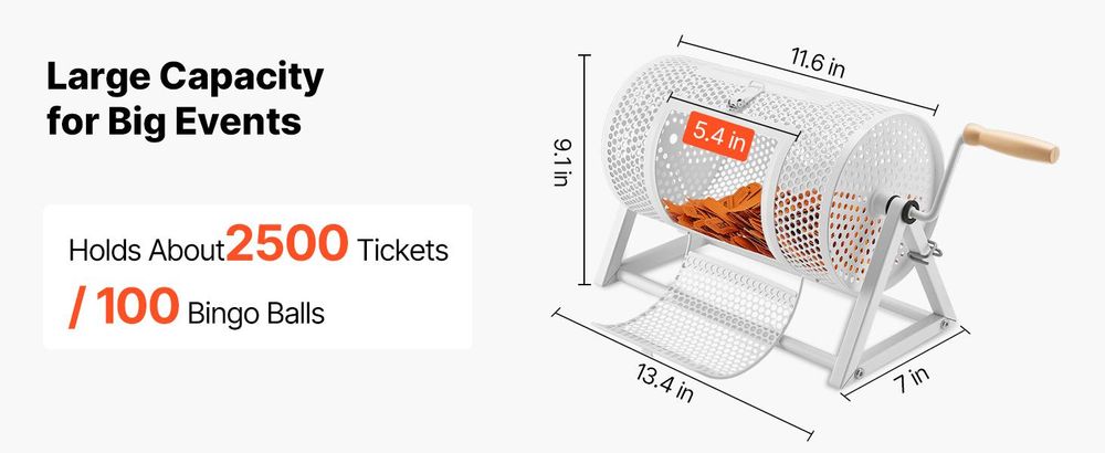 VEVOR Acryl Los-Drum, hält 2500 Tickets oder 100 Los-Bälle, professionelle Los-Ticket Drehkäfig mit 2 Schlüsseln, transparenter Lotterie-Drehziehung, Los-Ticket Box für Lotteriespiele Bingo