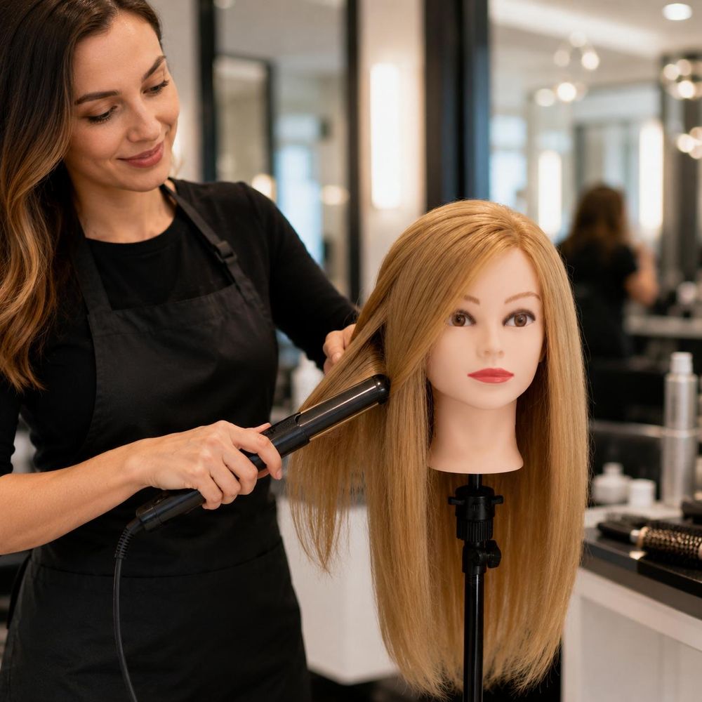 Tête à coiffer Jessica cheveux naturels 60 cm professionnelle avec trépied