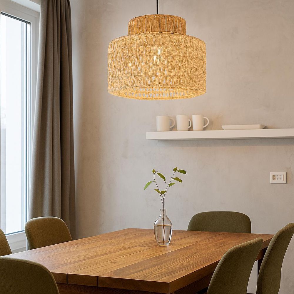 MasterLED Hängeleuchte Boho – E27 Fassung – Ø30 cm – Schwarz – natürlicher geflochtener Lampenschirm – modern für Wohnzimmer, Esszimmer & Küche
