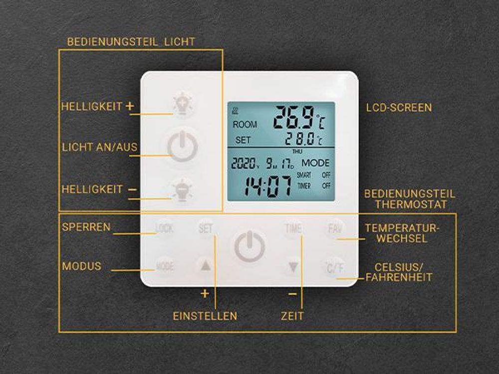 Heidenfeld Infrarot-Deckenheizung HF-HP500 | Mit Licht Kalt/Warmweiß - Bis 17 m² - Fernbedienung - LED-Rahmen - Dimmbar - Lampe - Heizung (640 Watt)
