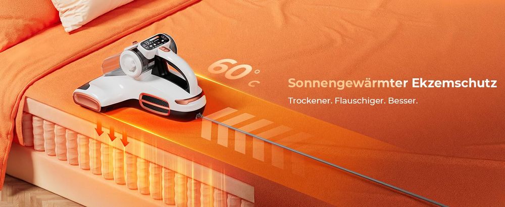 JIGOO T600 Matratzenstaubsauger - 15KPa Saugkraft - 99,9% Milbenentfernung - UV-Licht & 60°C Heißluft - – Weiß