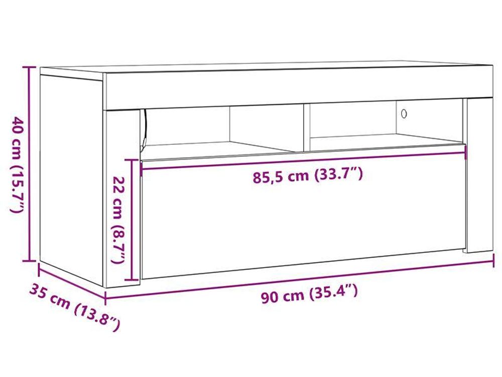 vidaXL TV-Schrank mit LED-Leuchten Weiß 90x35x40 cm