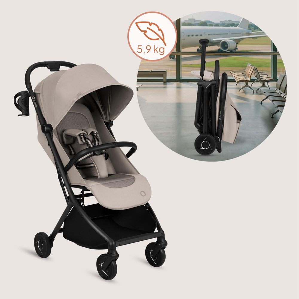 Lionelo Sia Buggy ultraleicht 5,9 kg, kompakt klappbar 18x51x49 cm, Einhand-Faltung, UPF50+, ER-Räder, Dri-Seat, Zubehör-Set - Beige Sand
