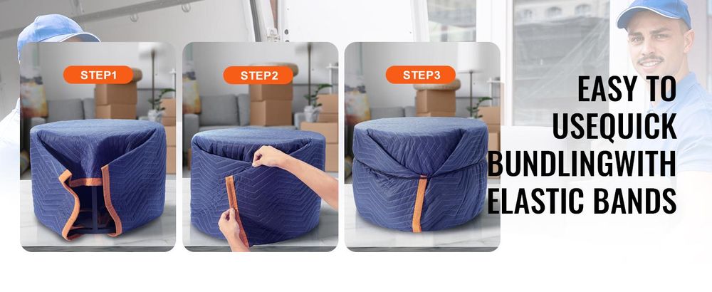 VEVOR Umzugsdecken, 203,2 x 182,9 cm, 15,9 kg/dz Gewicht, 12 Pakete, Professionelle Vlies- & recycelte Baumwollpackdecke, Robuste Umzugsunterlagen zum Schutz von Möbeln, Böden, Geräten, Blau/Orange, 35 lbs/dz