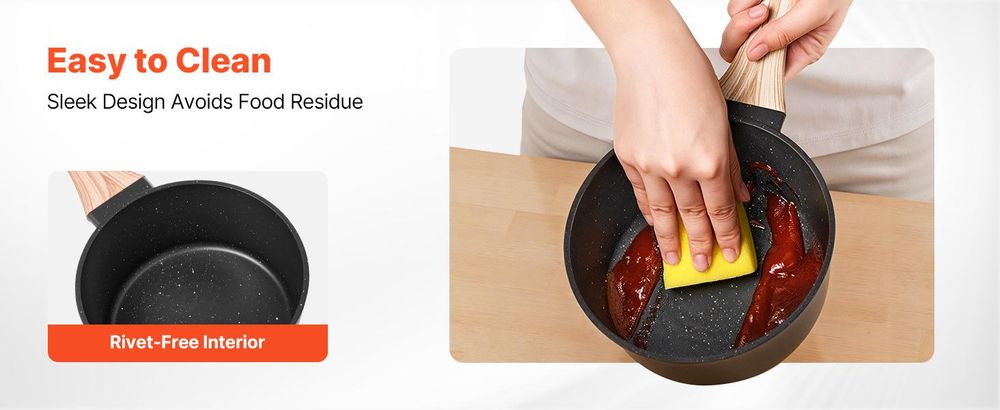 VEVOR 1,5 QT Saucepan, Antihaft-Saucepan mit gehärtetem Glasdeckel, vielseitiger Kochsauce-Topf mit abnehmbarem Griff, kleiner Kochtopf für die Küche mit Beschichtung, induktionskompatibel, schwarz, Schwarz, 1.42 L
