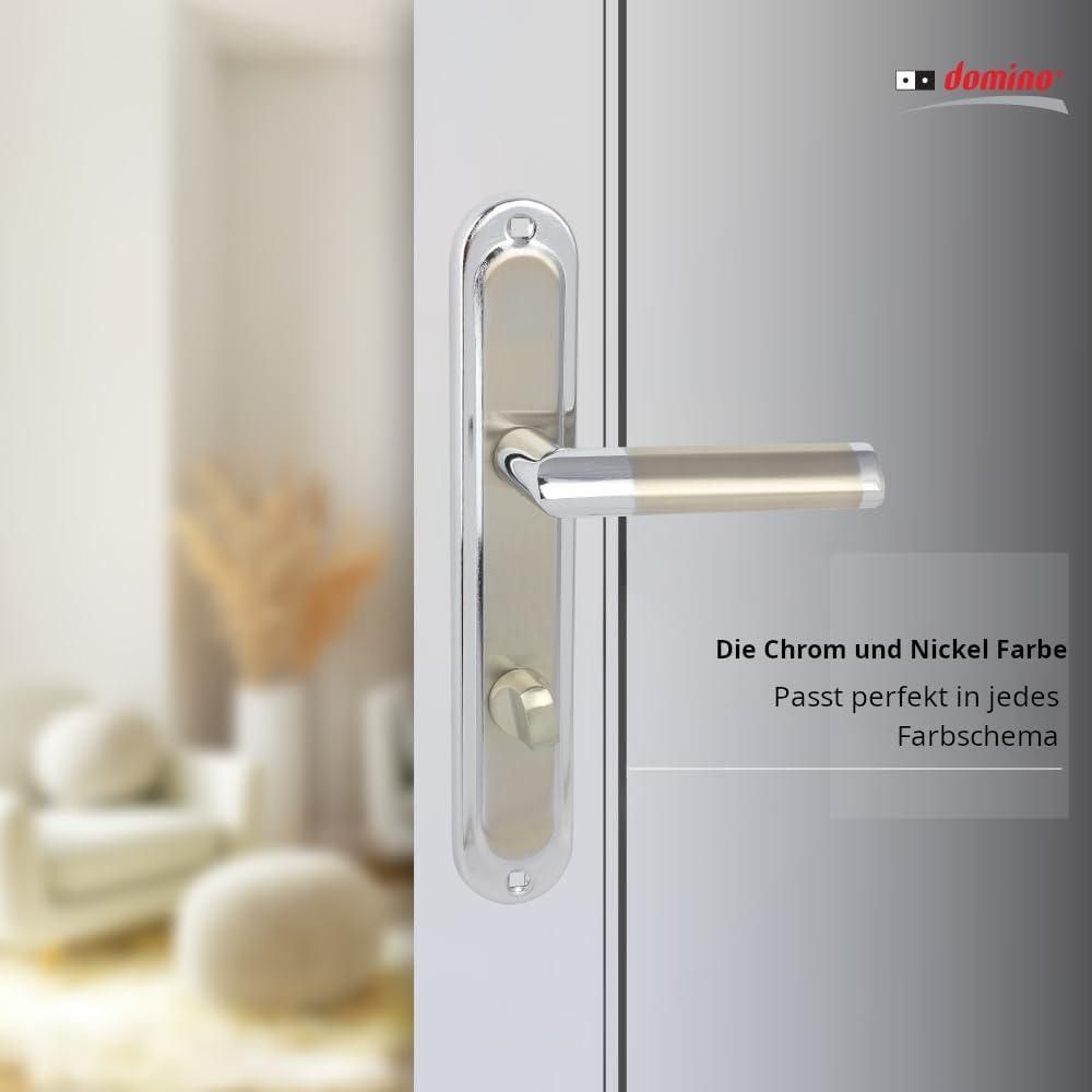 DOMINO Türgriff 78 Drückergarnitur WC - Badezimmer Set | Links & Rechts Türbeschlag für WC/Badezimmertüren | L-Form | Türbeschläge aus Aluminium |Silber Türdrückergarnitur| JARO ECO M6/M9