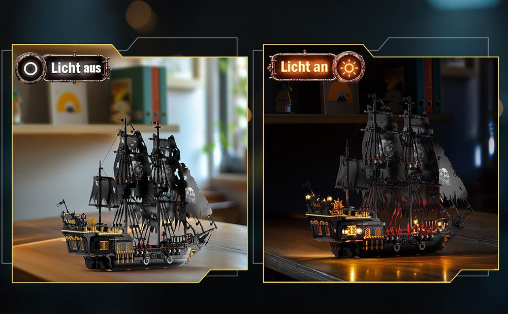 Piratenschiff Baustein Set mit Lichtern, Pearl Piratenschiff Modell Spielbausteine